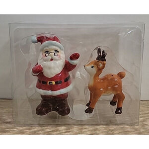 Santa and Reindeer Gibson Home 4" Ceramic Salt and Pepper Shakers